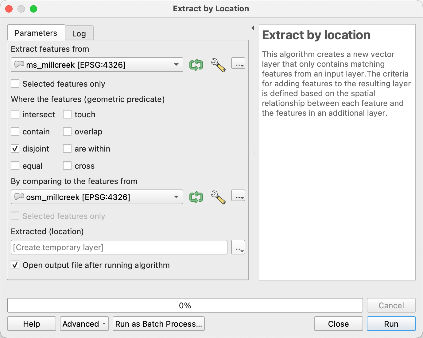 extact by location dialog in QGIS