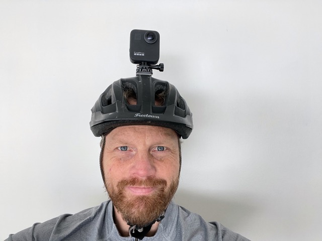 me with a gopro mounted on a bike helmet