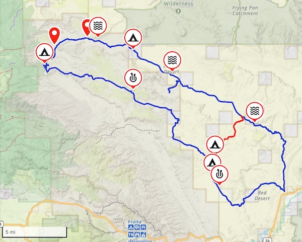 Map of our planned route for the Cathedral Valley trip